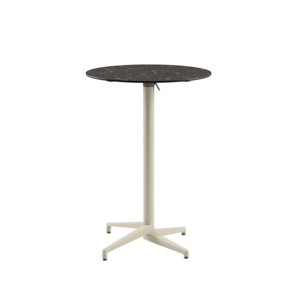 Compact Paslanmaz Katlanır Bahçe Bar Masası – 77 cm Yuvarlak Bej Ayaklı, Terrazzo Mermer Desenli Laminat Üst Tabla, Dayanıklı Dış Mekan Bar Masa