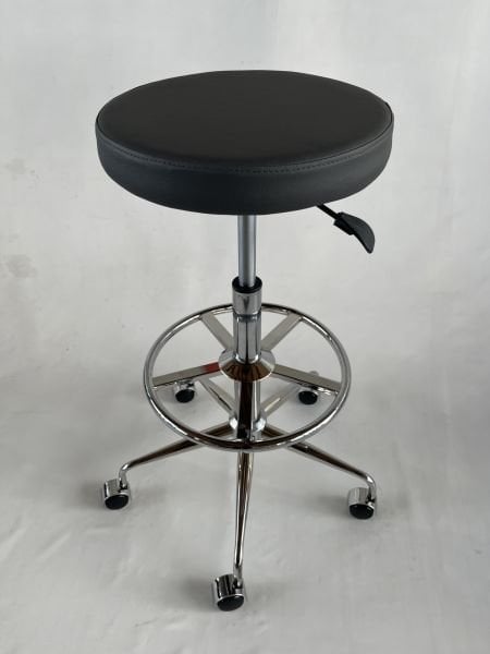 Antrasit Deri Amortisörlü Tekerlekli Yüksek Tabure