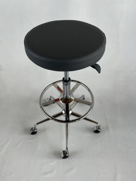 Antrasit Deri Amortisörlü Tekerlekli Yüksek Tabure