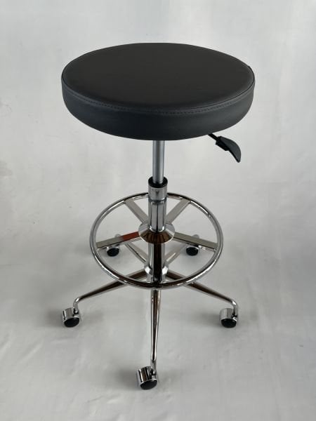 Antrasit Deri Amortisörlü Tekerlekli Yüksek Tabure