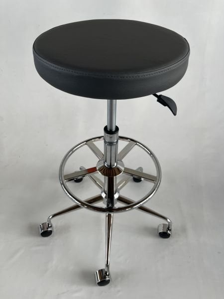 Antrasit Deri Amortisörlü Tekerlekli Yüksek Tabure