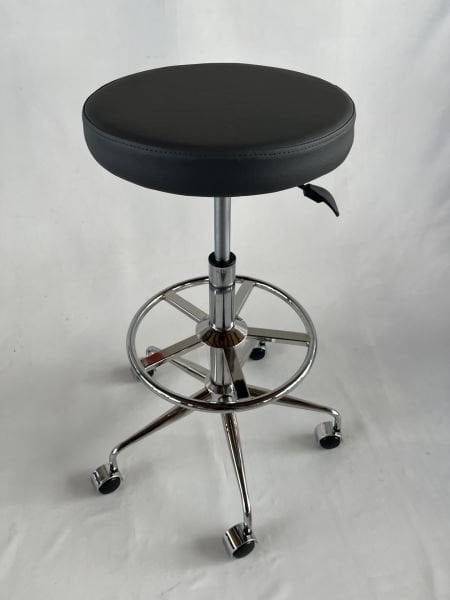 Antrasit Deri Amortisörlü Tekerlekli Yüksek Tabure