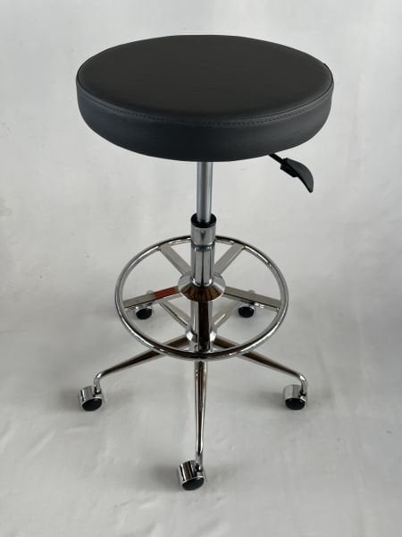 Antrasit Deri Amortisörlü Tekerlekli Yüksek Tabure