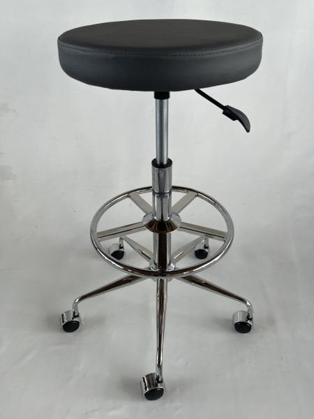 Antrasit Deri Amortisörlü Tekerlekli Yüksek Tabure