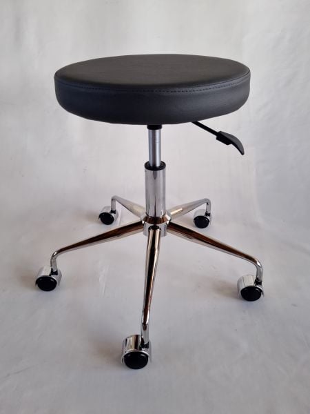 Antrasit Deri Amortisörlü Tekerlekli Tabure