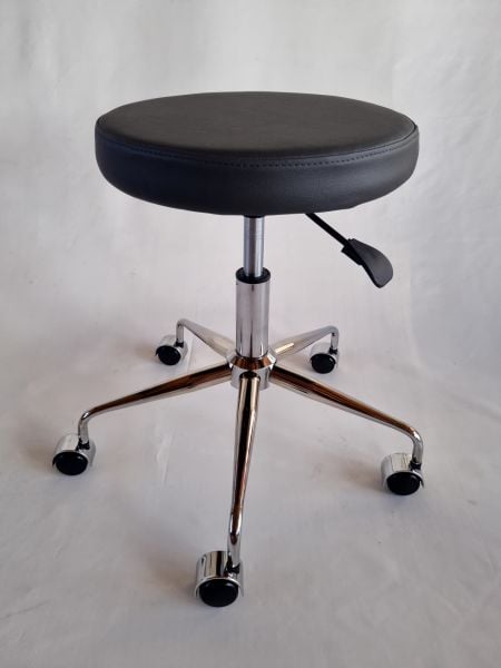 Antrasit Deri Amortisörlü Tekerlekli Tabure