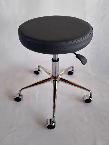 Antrasit Deri Amortisörlü Tekerlekli Tabure