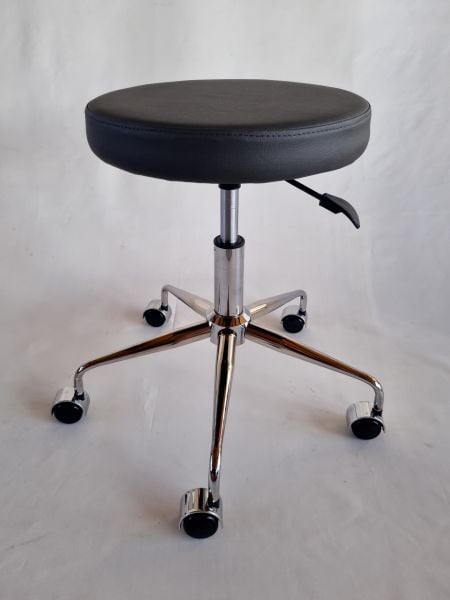 Antrasit Deri Amortisörlü Tekerlekli Tabure