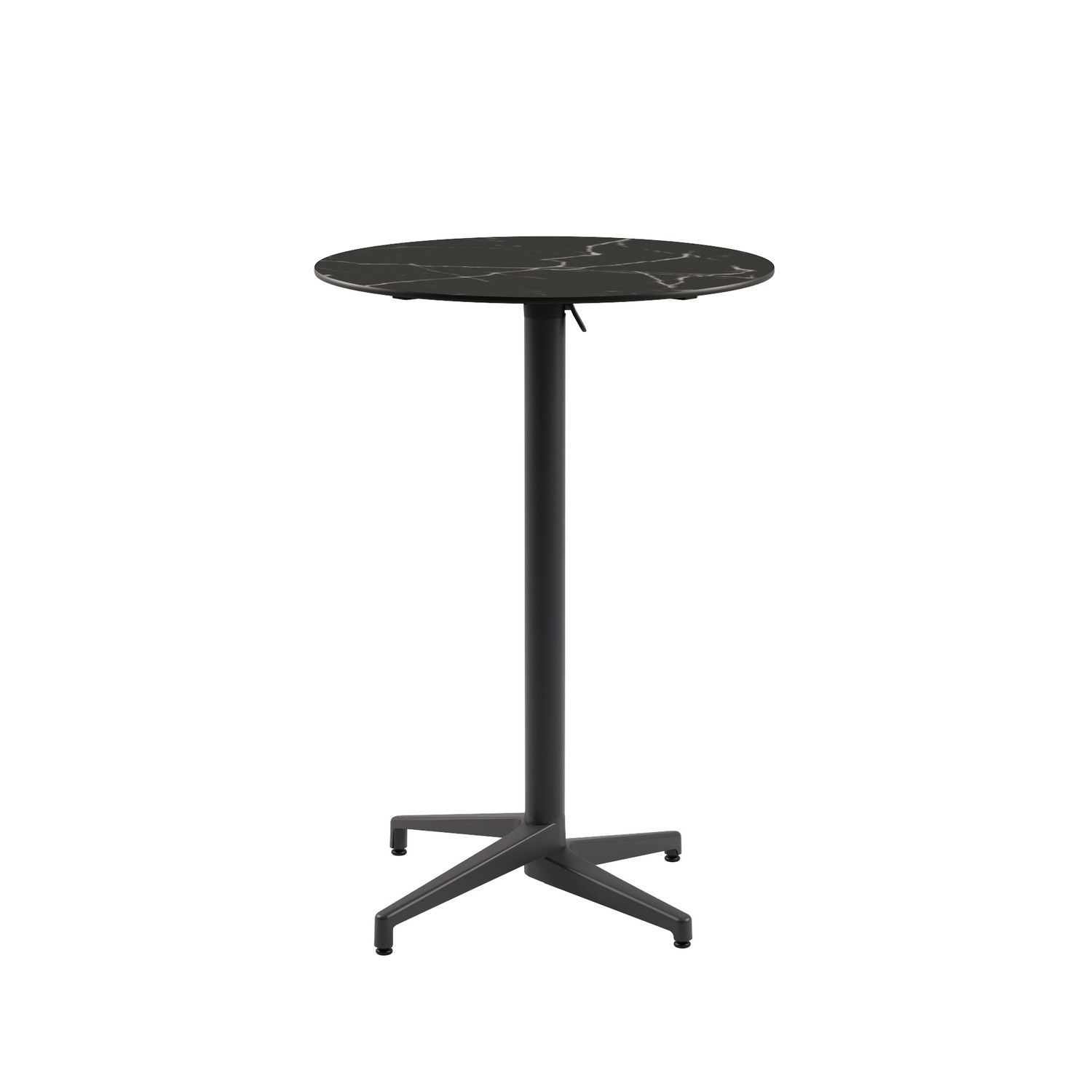 Compact Paslanmaz Katlanır Bar Masası - 77 cm Çap, Antrasit Gri Ayak, Siyah Mermer Desenli Üst Tabla