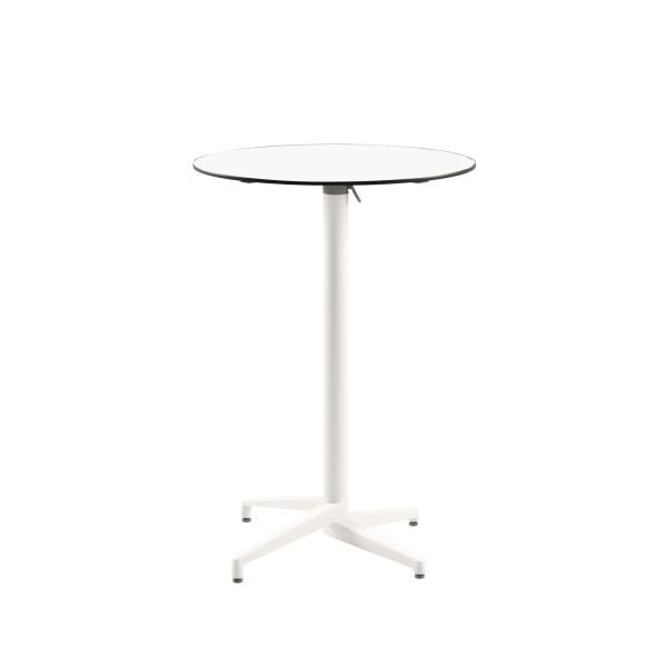 Compact Paslanmaz Katlanır Bistro Kokteyl Bahçe Bar Masası - Beyaz Laminat Üst, 77 cm Çap, Yuvarlak Beyaz Ayaklı