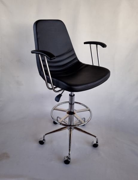 Parker Siyah Deri Tekerlekli Kollu Yüksek Bar Sandalyesi