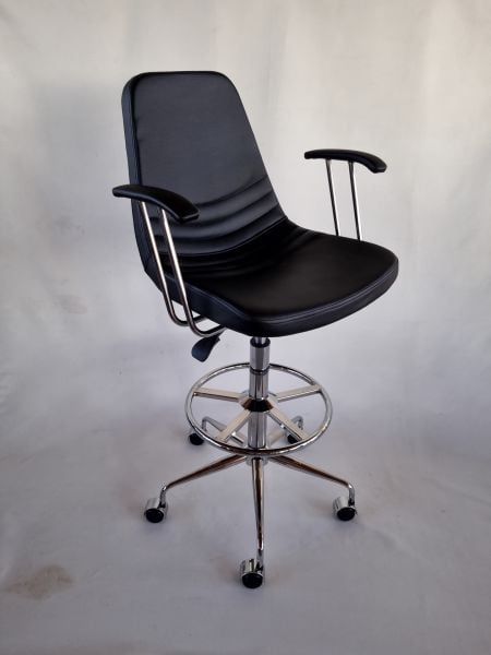 Parker Siyah Deri Tekerlekli Kollu Yüksek Bar Sandalyesi