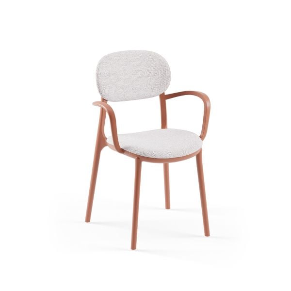 Kollu Terrakota Krem Kumaş Modern Mutfak Sandalyesi