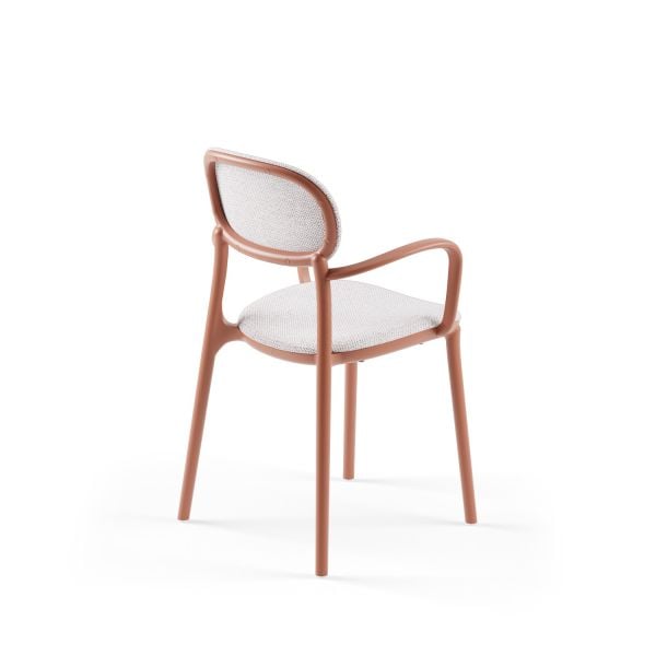 Kollu Terrakota Krem Kumaş Modern Mutfak Sandalyesi