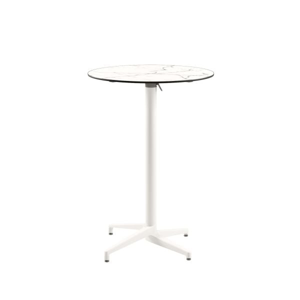 Compact Paslanmaz Bistro Kokteyl Katlanır Bar Masası - Beyaz Mermer Desenli Üst Tabla, 77 cm Çap, Dış Mekan ve İç Mekan Kullanımı İçin Dayanıklı