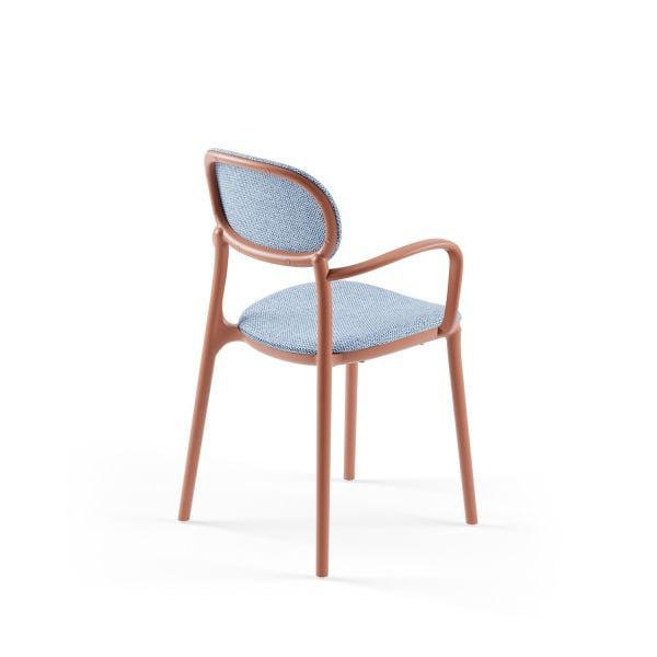 Terrakota Kollu Açık Mavi Kumaş Mutfak Sandalyesi