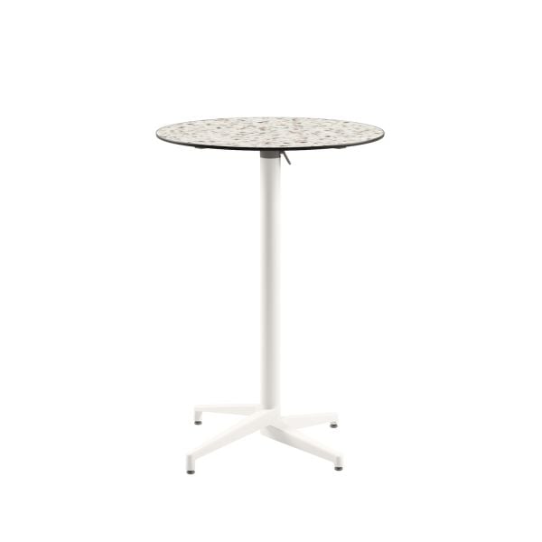 Compact Paslanmaz Bistro Katlanabilir Bar Masası - Terrazzo Mermer Desenli Laminat, Şık ve Dayanıklı, İç ve Dış Mekan Kullanımına Uygun