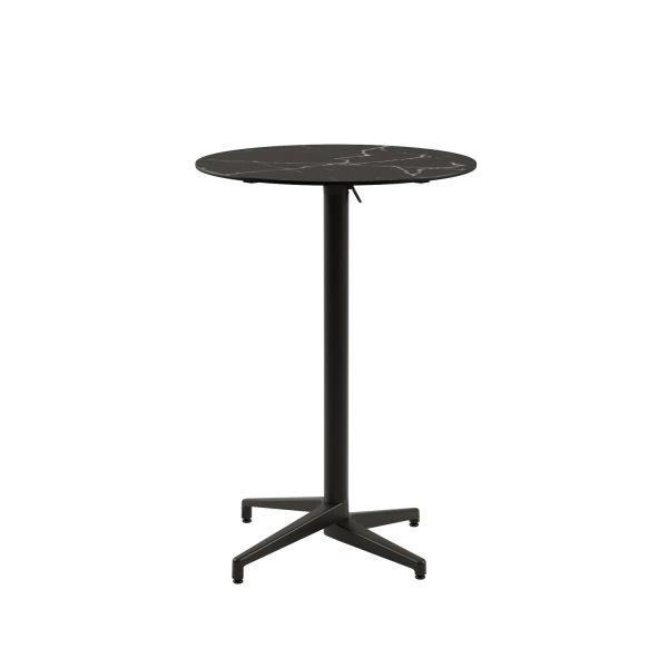 Compact Siyah Mermer Desenli Katlanır Bar Masa – Paslanmaz, Yuvarlak, Dış Mekan Bahçe Bistro Masa (77 cm)