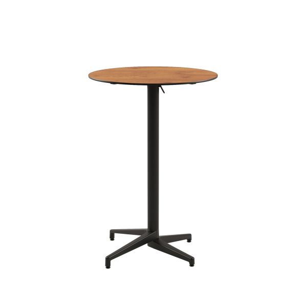 Compact Paslanmaz Bistro Katlanır Mutfak Bar Masası | Novecento Ahşap Laminat Üst Tabla | 77 cm Yuvarlak Siyah Ayaklı | Dış Mekan & İç Mekan Kullanımına Uygun