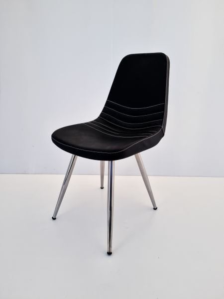 Parker Siyah Deri Sandalye | Metal Krom Ayaklı