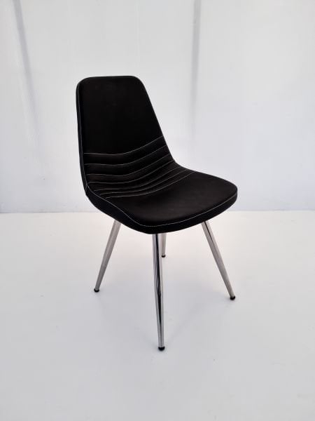 Parker Siyah Deri Sandalye | Metal Krom Ayaklı