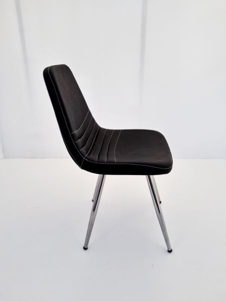 Parker Siyah Deri Sandalye | Metal Krom Ayaklı