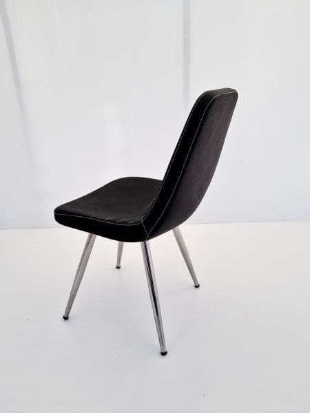 Parker Siyah Deri Sandalye | Metal Krom Ayaklı