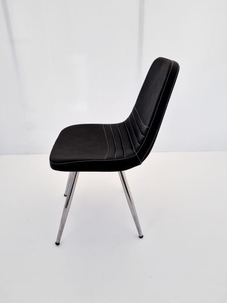 Parker Siyah Deri Sandalye | Metal Krom Ayaklı