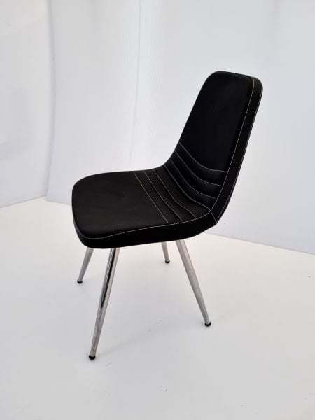 Parker Siyah Deri Sandalye | Metal Krom Ayaklı