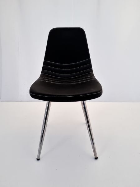 Parker Siyah Deri Sandalye | Metal Krom Ayaklı