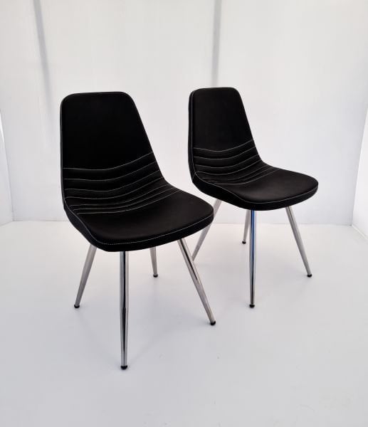 Parker Poliüretan Sünger Siyah Deri 2’li Sandalye