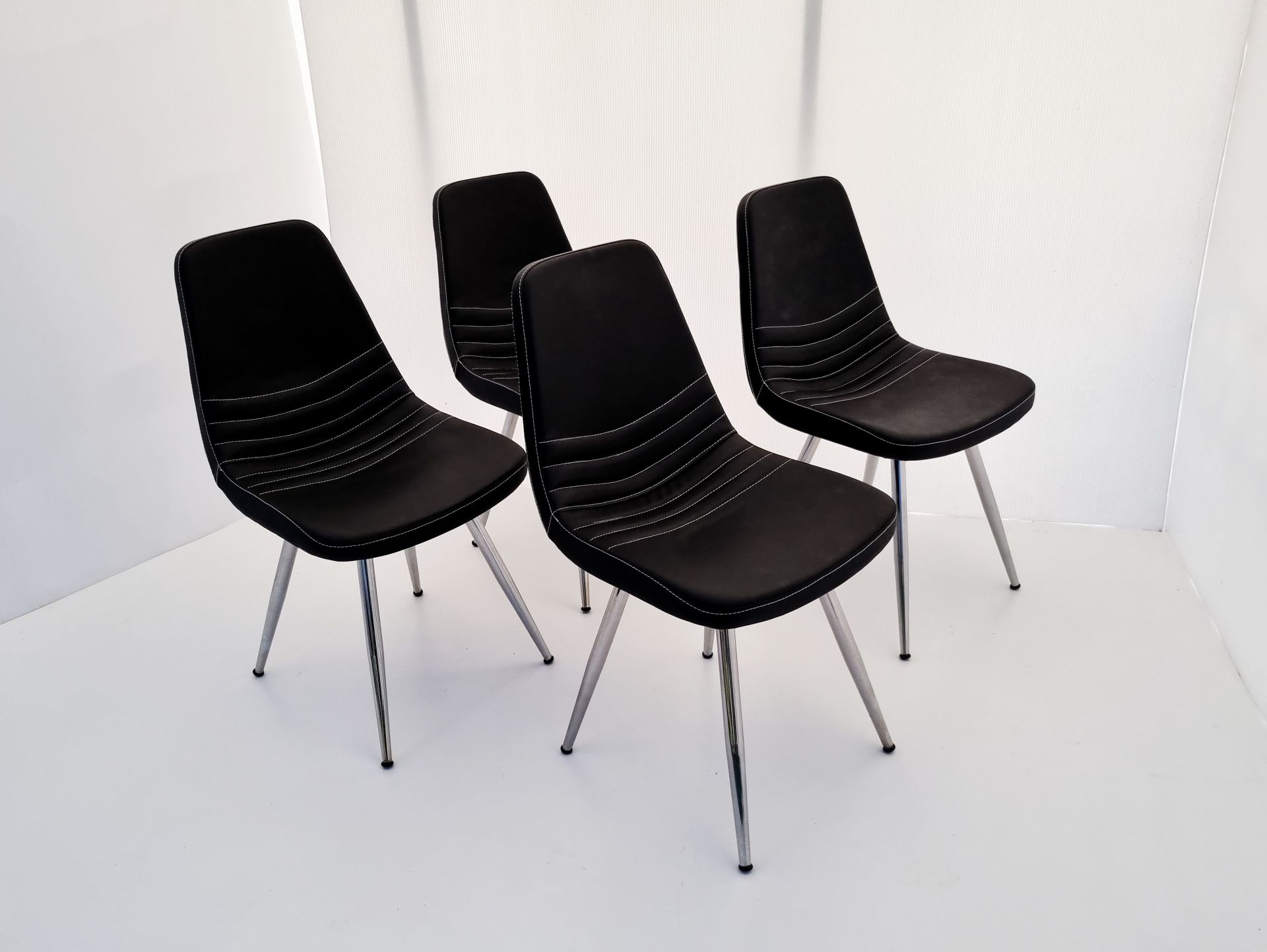 Parker Siyah Deri 4’lü Sandalye | Krom Ayaklı