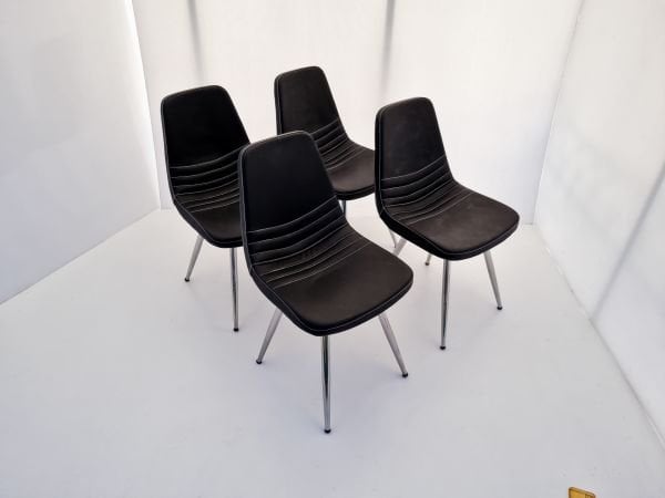 Parker Siyah Deri 4’lü Sandalye | Krom Ayaklı