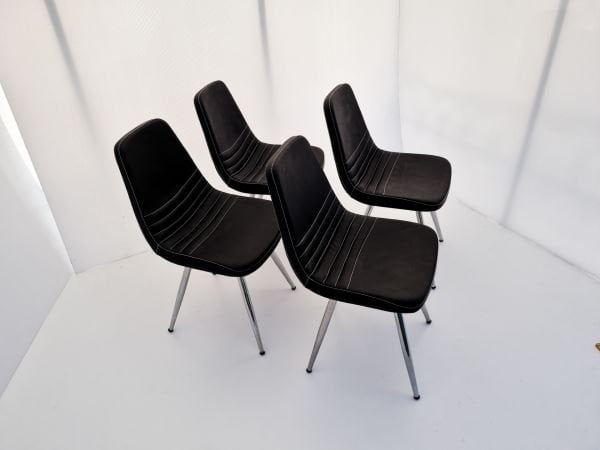 Parker Siyah Deri 4’lü Sandalye | Krom Ayaklı