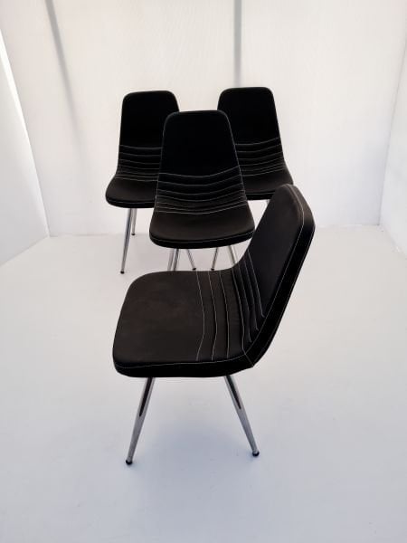 Parker Siyah Deri 4’lü Sandalye | Krom Ayaklı