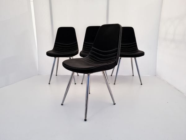 Parker Siyah Deri 4’lü Sandalye | Krom Ayaklı