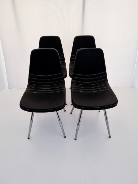 Parker Siyah Deri 4’lü Sandalye | Krom Ayaklı