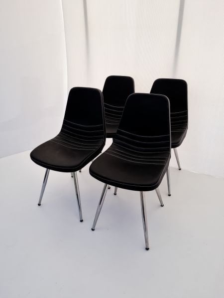 Parker Siyah Deri 4’lü Sandalye | Krom Ayaklı