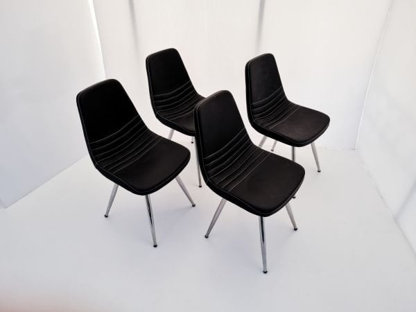 Parker Siyah Deri 4’lü Sandalye | Krom Ayaklı