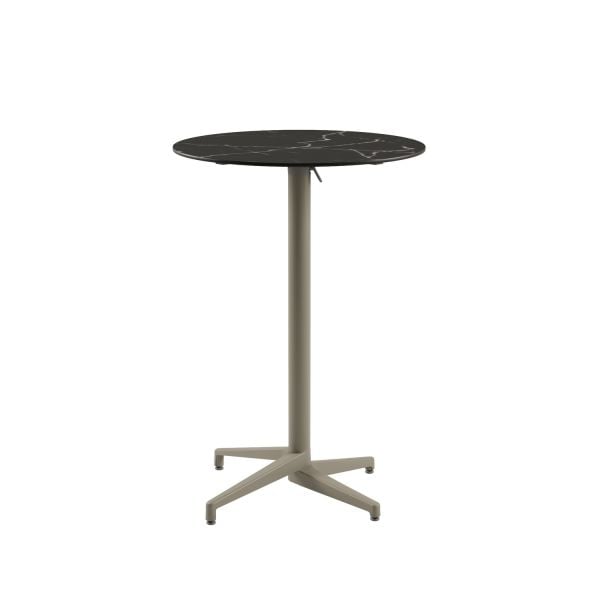 Compact Paslanmaz Katlanır Bar Masası – 77 cm Yuvarlak Siyah Mermer Desenli, Vizon Ayaklı, Bahçe Otel Cafe Bistro Kullanımına Uygun