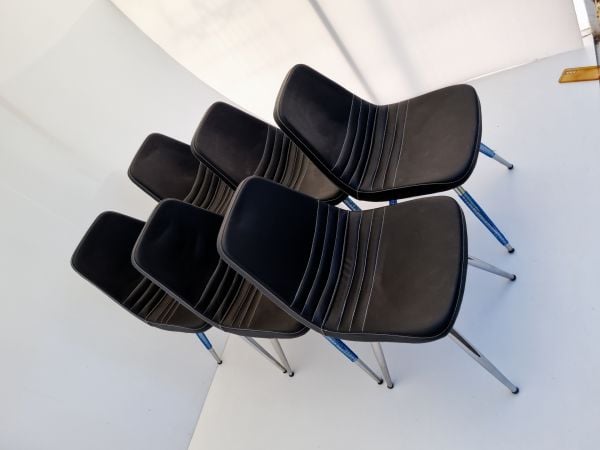 Parker Siyah Deri 6’lı Sandalye Krom Ayak Poliüretan sünger