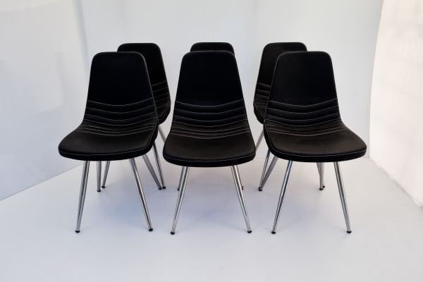 Parker Siyah Deri 6’lı Sandalye Krom Ayak Poliüretan sünger