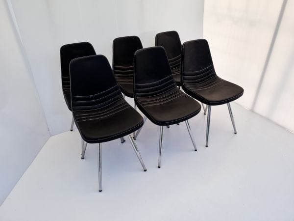 Parker Siyah Deri 6’lı Sandalye Krom Ayak Poliüretan sünger