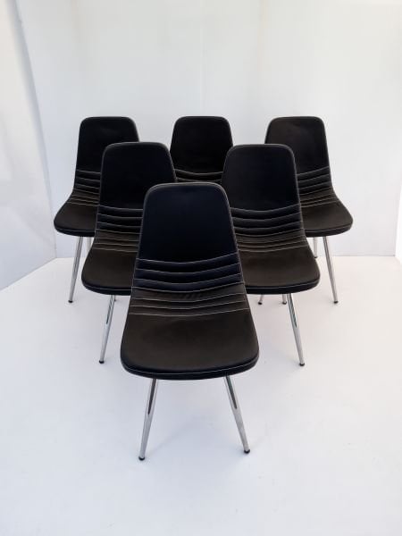 Parker Siyah Deri 6’lı Sandalye Krom Ayak Poliüretan sünger