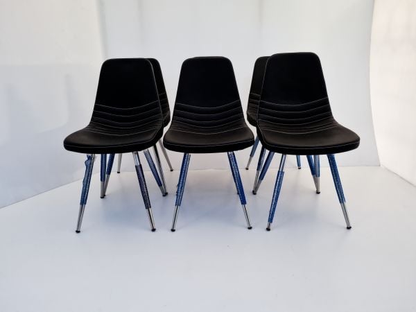 Parker Siyah Deri 6’lı Sandalye Krom Ayak Poliüretan sünger