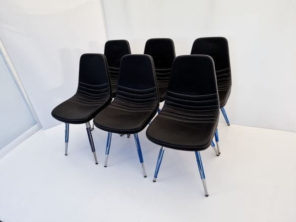 Parker Siyah Deri 6’lı Sandalye Krom Ayak Poliüretan sünger