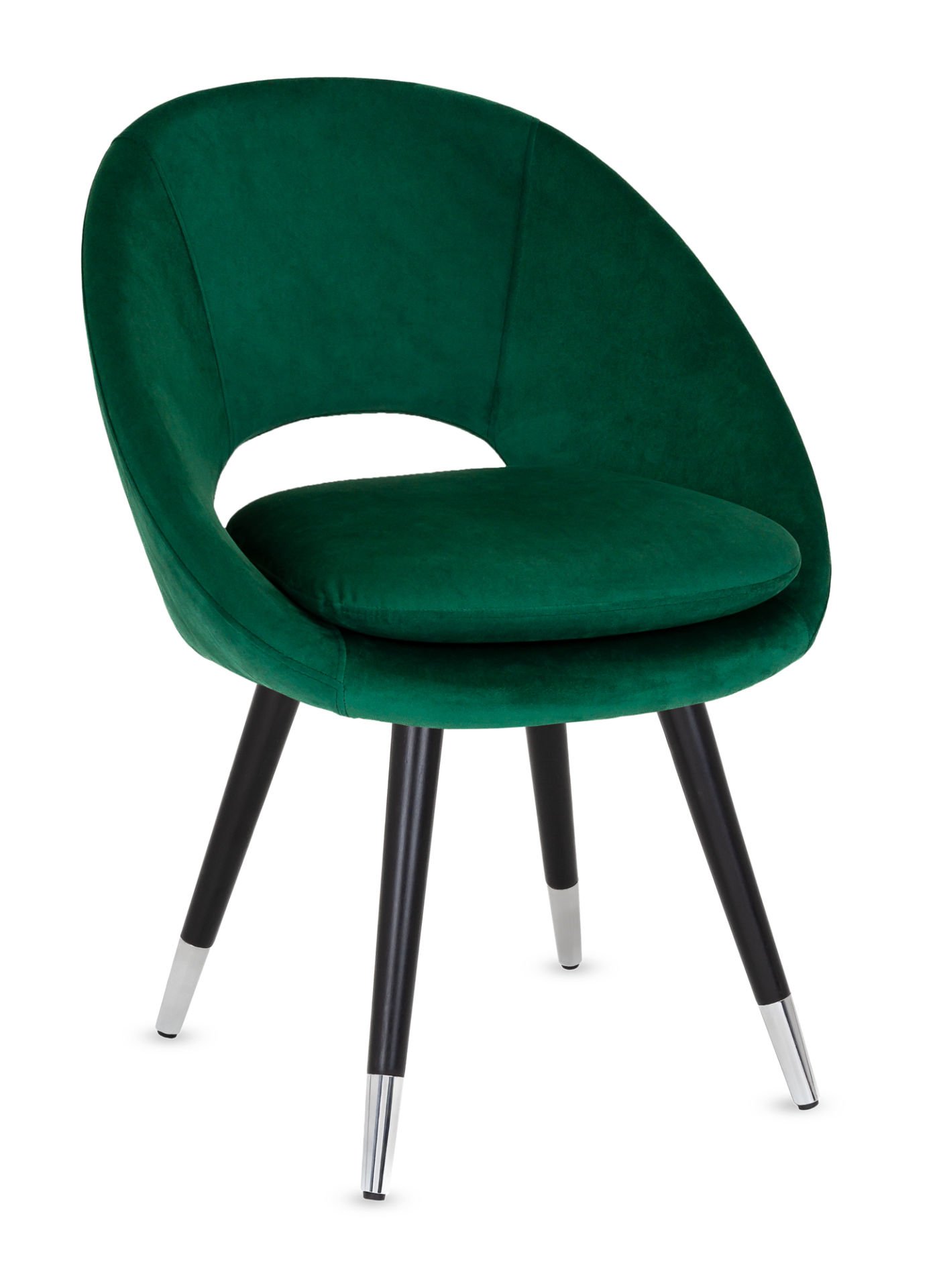 Sera Zümrüt Yeşili Sandalye – Modern ve Şık Tasarım, Zümrüt Yeşili Kumaş Minderli, Siyah Cila Ayaklı, Krom Detaylı, Kafe, Restoran, Otel, Yemek Odası ve Mutfak İçin Ergonomik Sandalye