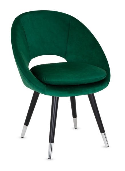 Sera Zümrüt Yeşili Sandalye – Modern ve Şık Tasarım, Zümrüt Yeşili Kumaş Minderli, Siyah Cila Ayaklı, Krom Detaylı, Kafe, Restoran, Otel, Yemek Odası ve Mutfak İçin Ergonomik Sandalye