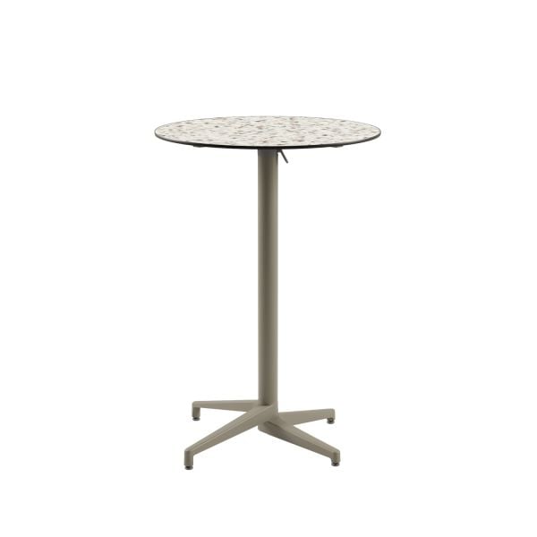 Compact Paslanmaz Katlanabilir Bar Masası – 77 cm, Terrazzo Desenli, Vizon Renk Ayak
