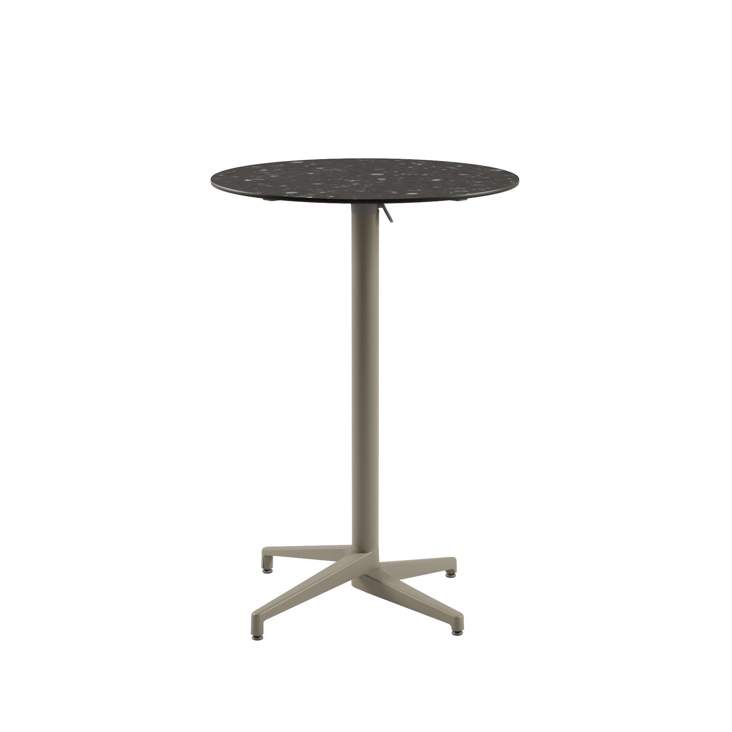 Compact Paslanmaz Katlanabilir Bar Masası – 77 cm Yuvarlak, Terrazzo Mermer Desenli, Vizon Renk Ayak, Havuz Kenarı, Bahçe, Kafe, Restoran, Balkon, Teras ve İç Mekan Kullanımı